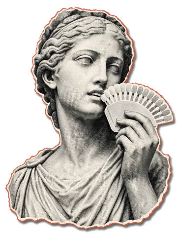 Classical sculpture with a tooth shade guide — paper collage